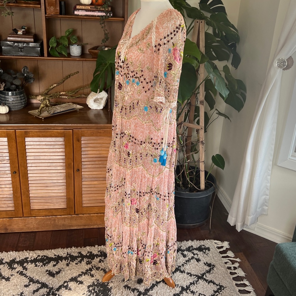 Free People Party Rosalie Beaded Mesh Maxi Specialty Dress S - Picture 11 of 16